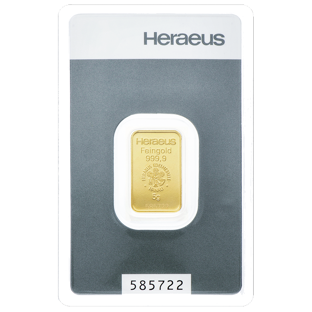 Goudbaar Heraeus 5 gram met certificaat